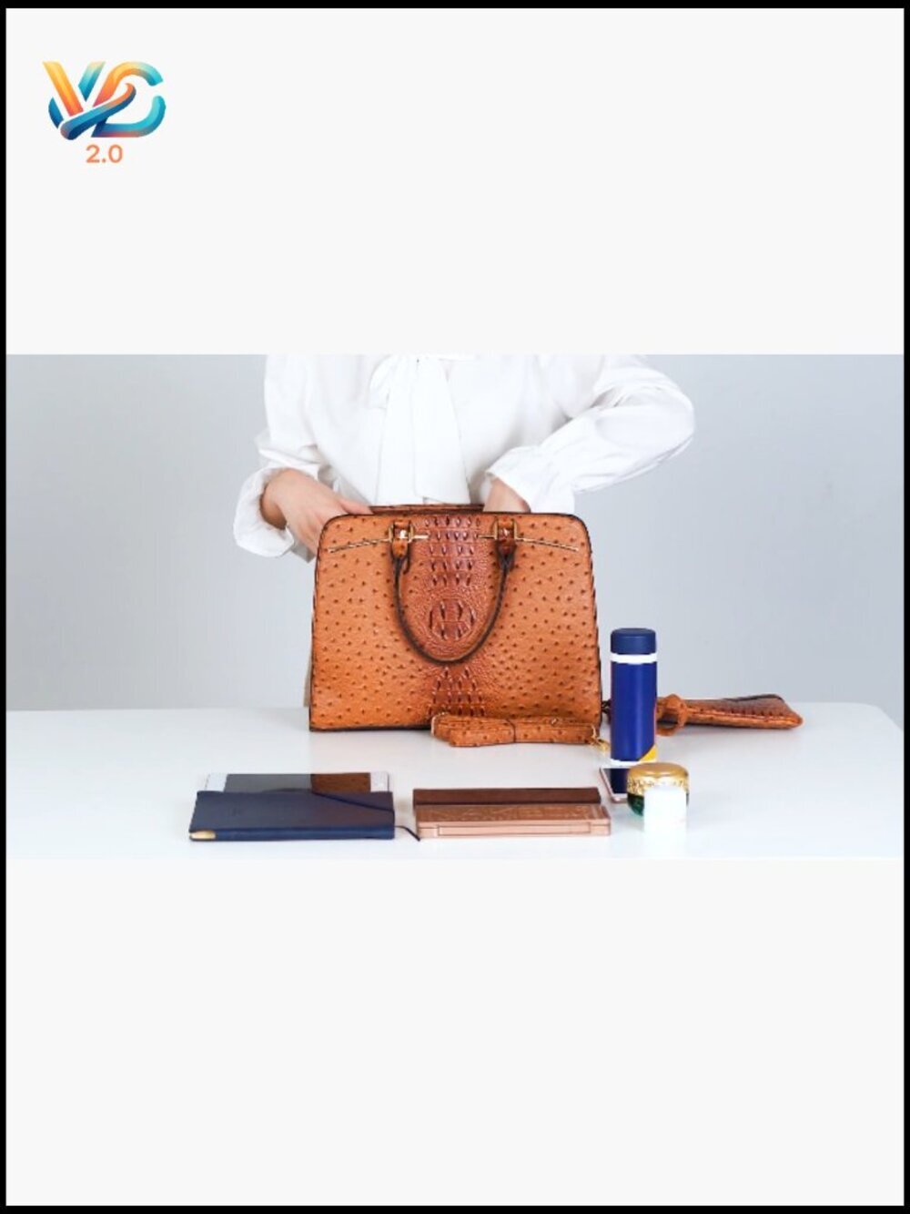 Vegan Leather Satchel and Clutch Set - 2 Piece with Shoulder Strap - Picture 6 of 7